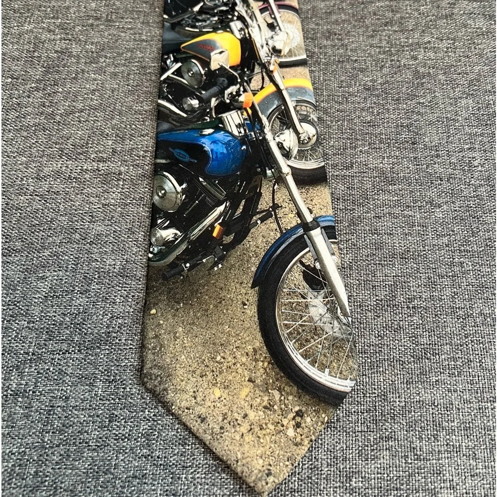 Ralph Marlin Vintage Harley-Davidson Motorcycles Neck Tie 1996 Graphic Biker Tan